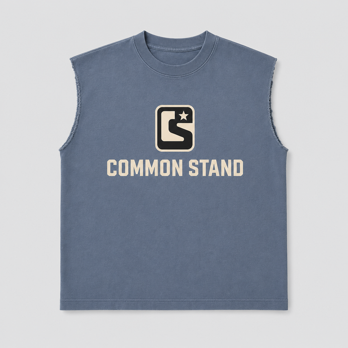 Common Stand — T-shirt sans manches coupe boxy, bleu pierre — vue 1