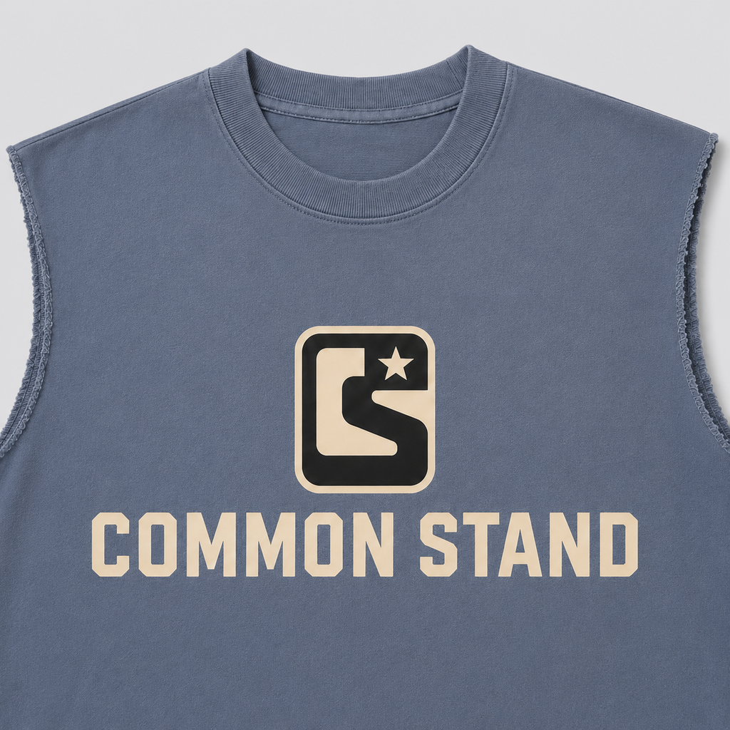Common Stand — T-shirt sans manches coupe boxy, bleu pierre — vue 3