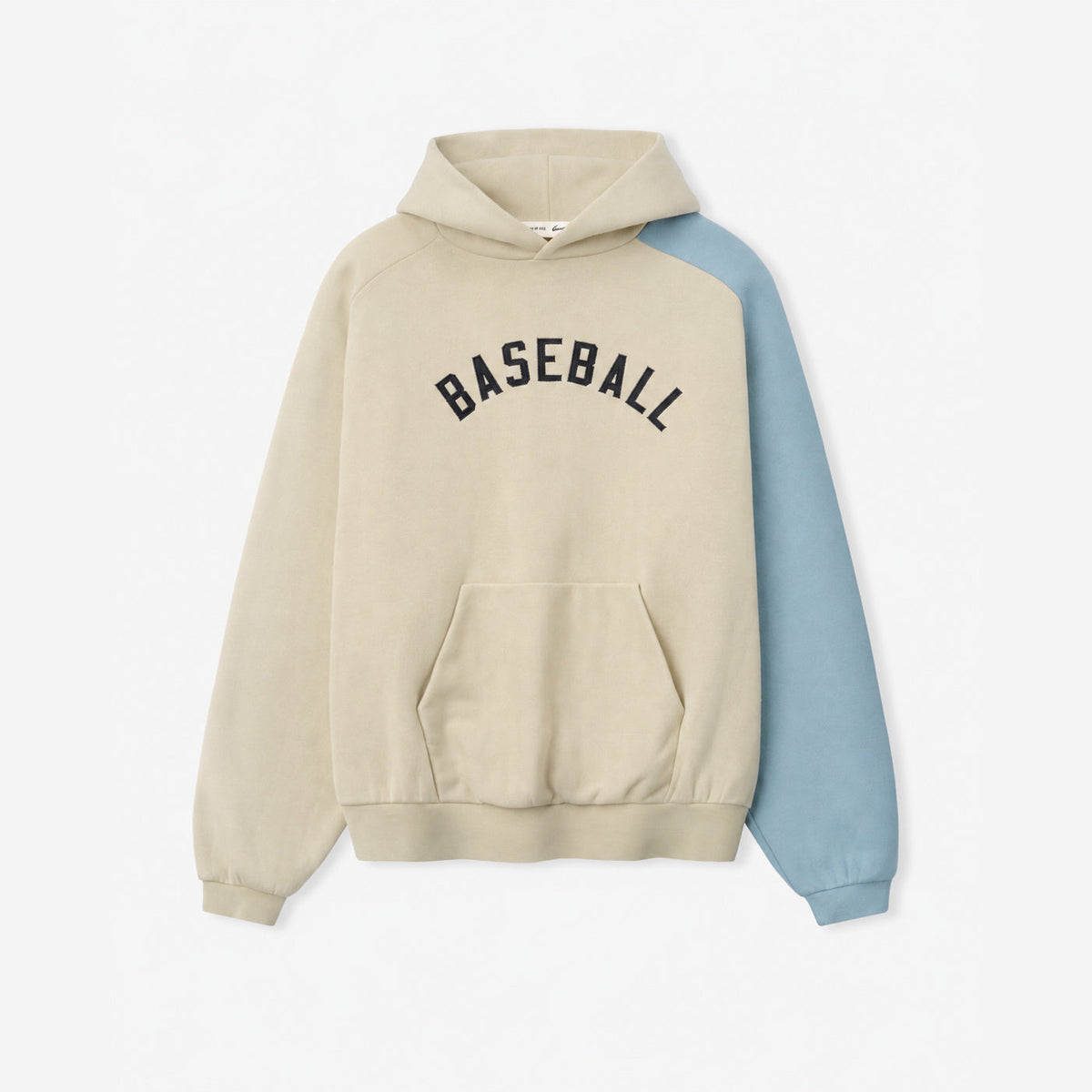 Common Stand — Sweat à capuche raglan Baseball, écru et bleu ciel — vue 1