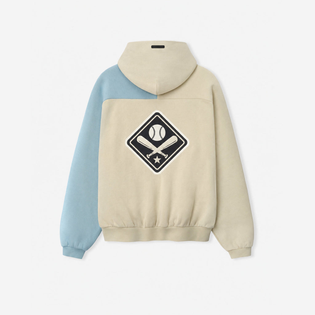 Common Stand — Sweat à capuche raglan Baseball, écru et bleu ciel — vue 2