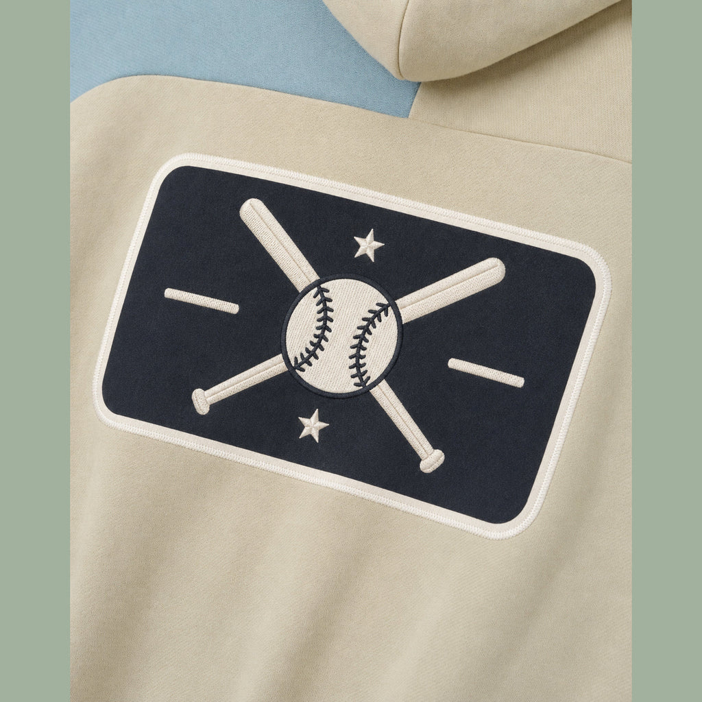 Common Stand — Sweat à capuche raglan Baseball, écru et bleu ciel — vue 5