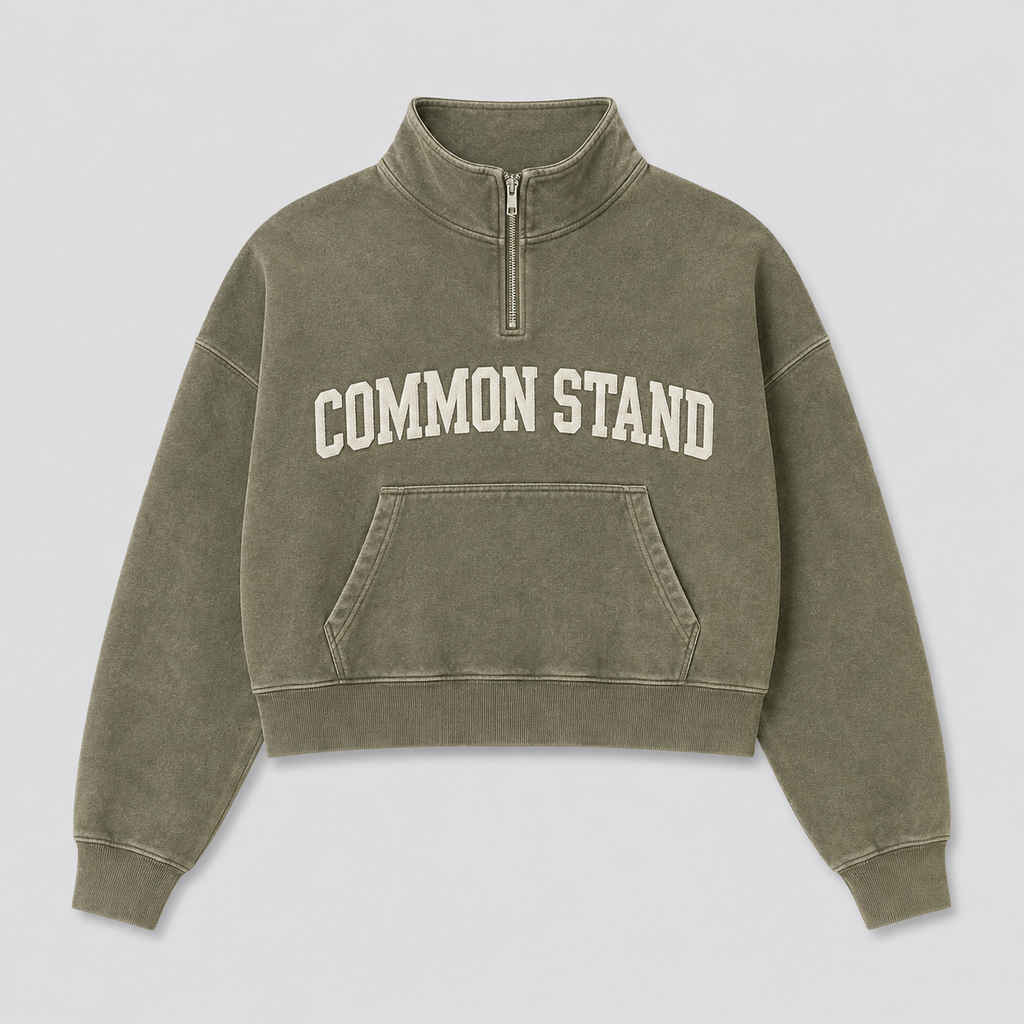 Common Stand — Sweat col zippé court, kaki délavé — vue 1
