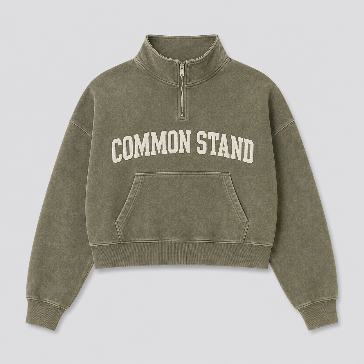 Common Stand — Sweat col zippé court, kaki délavé — vue 1