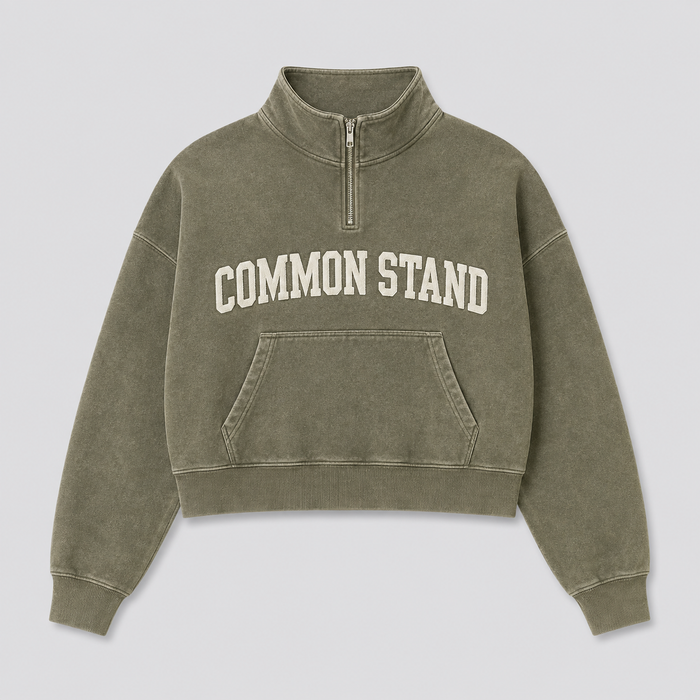 Common Stand — Sweat col zippé court, kaki délavé — vue 1