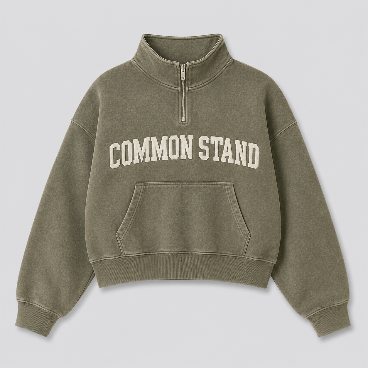 Common Stand — Sweat col zippé court, kaki délavé — vue 3