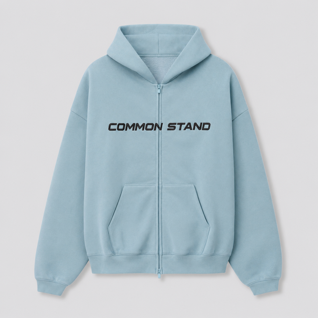Common Stand — Sweat à capuche zippé, bleu pierre — vue 1