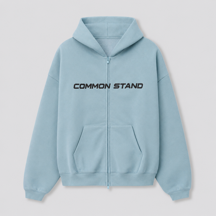 Common Stand — Sweat à capuche zippé, bleu pierre — vue 1