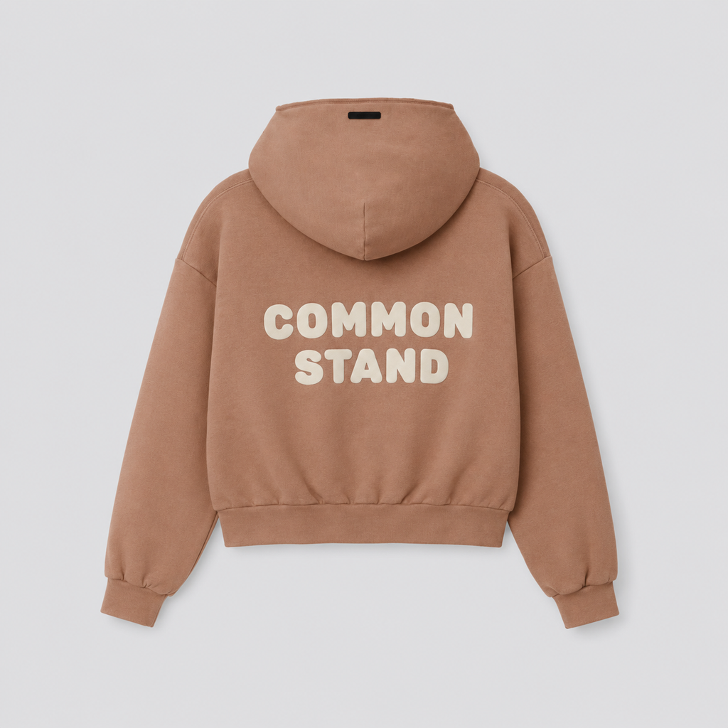 Common Stand — Sweat à capuche zippé court, gingembre délavé — vue 2
